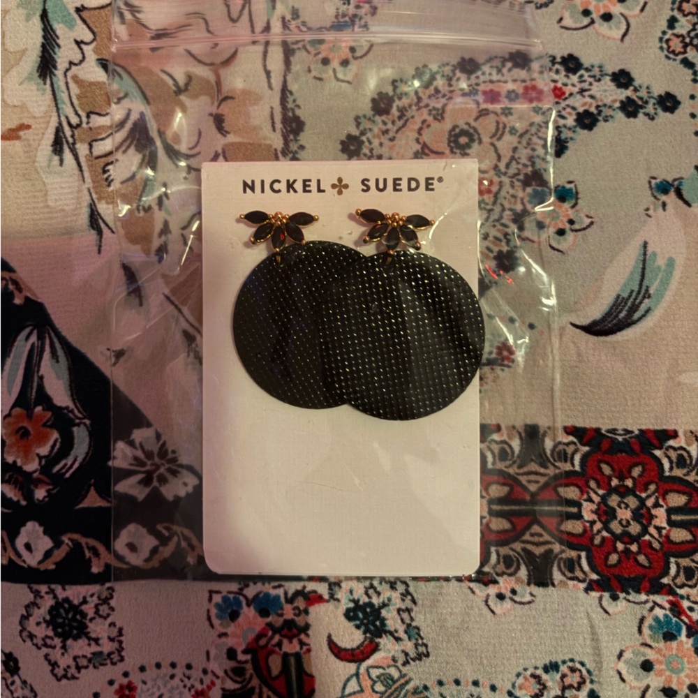 Nickel + Suede Black and Gold Earrings